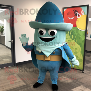 Cyan Tacos mascot costume character dressed with a Dress Pants and Shoe clips