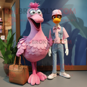 Lavender Flamingo mascot costume character dressed with a Boyfriend Jeans and Handbags
