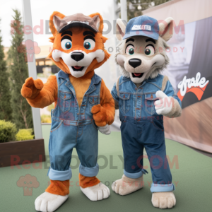 Rust Say Wolf mascot costume character dressed with a Boyfriend Jeans and Pocket squares