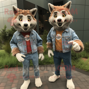 Rust Say Wolf mascot costume character dressed with a Boyfriend Jeans and Pocket squares