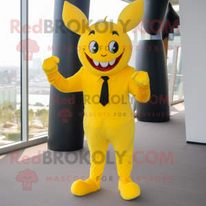 Yellow Devil mascot costume character dressed with a Suit Pants and Foot pads