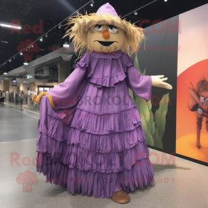 Purple Scarecrow mascot costume character dressed with a Maxi Skirt and Cummerbunds