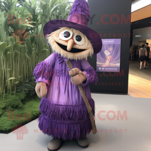 Purple Scarecrow mascot costume character dressed with a Maxi Skirt and Cummerbunds