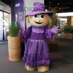 Purple Scarecrow mascot costume character dressed with a Maxi Skirt and Cummerbunds