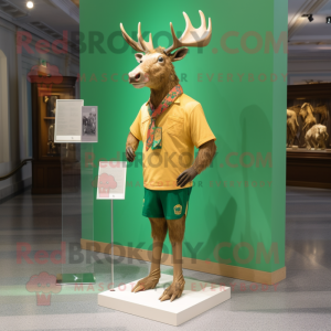Gold Irish Elk mascot costume character dressed with a Bermuda Shorts and Brooches
