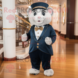 Navy Dormouse mascot costume character dressed with a Tuxedo and Cummerbunds