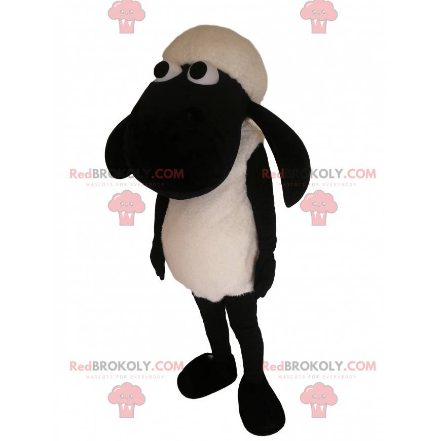 Mascote de ovelha preto e branco. Fantasia de ovelha -