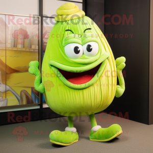 Lime Green Oyster mascot costume character dressed with a Corduroy Pants and Hairpins