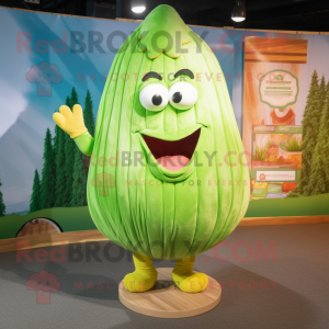 Lime Green Oyster mascot costume character dressed with a Corduroy Pants and Hairpins