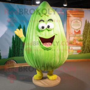 Lime Green Oyster mascot costume character dressed with a Corduroy Pants and Hairpins