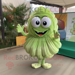 Lime Green Oyster mascot costume character dressed with a Corduroy Pants and Hairpins