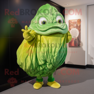 Lime Green Oyster mascot costume character dressed with a Corduroy Pants and Hairpins