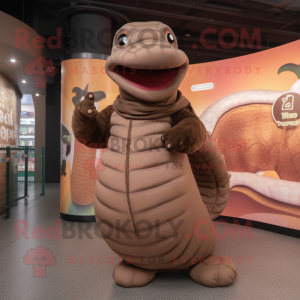 Brown Titanoboa mascot costume character dressed with a Sweater and Cummerbunds