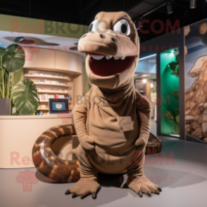 Brown Titanoboa mascot costume character dressed with a Sweater and Cummerbunds