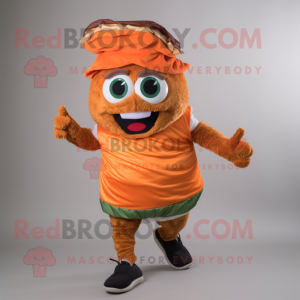 Orange Pulled Pork Sandwich mascot costume character dressed with a Running Shorts and Mittens