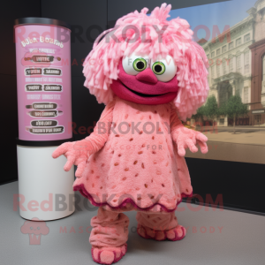 Pink Jambalaya mascot costume character dressed with a Culottes and Rings