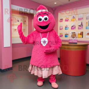 Pink Jambalaya mascot costume character dressed with a Culottes and Rings