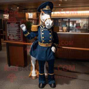 Navy Mare mascot costume character dressed with a Dress and Rings