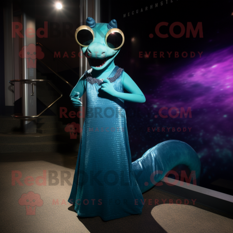 Navy Loch Ness Monster mascot costume character dressed with a Evening ...