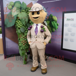 Tan Grape mascot costume character dressed with a Jacket and Tie pins