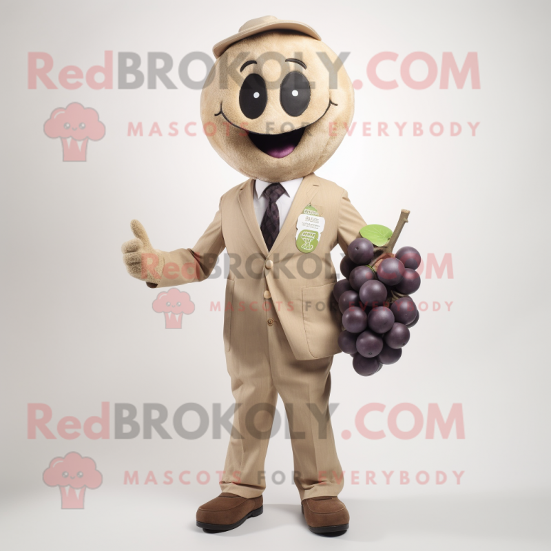 Tan Grape mascot costume character dressed with a Jacket and Tie pins