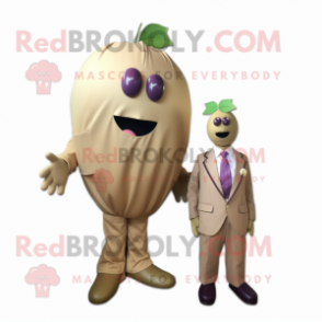 Tan Grape mascot costume character dressed with a Jacket and Tie pins