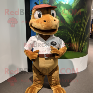 Brown Lizard mascot costume character dressed with a Poplin Shirt and Bracelet watches