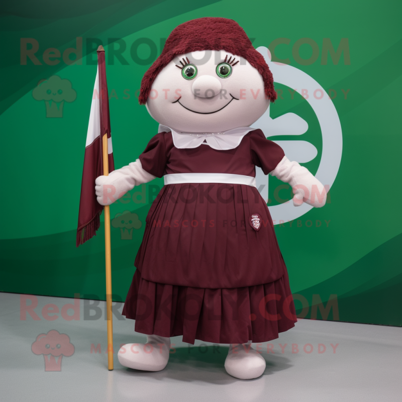 Maroon Irish Flag mascot costume character dressed with a Pleated Skirt and Anklets Maroon Irish Flag mascot costume character dressed with a Pleated Skirt and Anklets