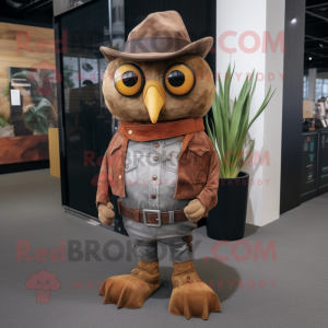 Rust Owl mascot costume character dressed with a Bootcut Jeans and Cummerbunds