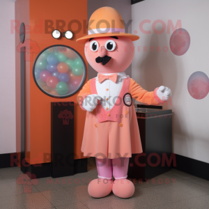 Peach Gumball Machine mascot costume character dressed with a Culottes and Cufflinks