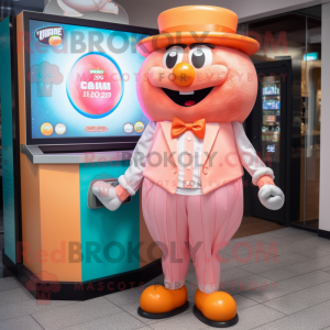 Peach Gumball Machine mascot costume character dressed with a Culottes and Cufflinks