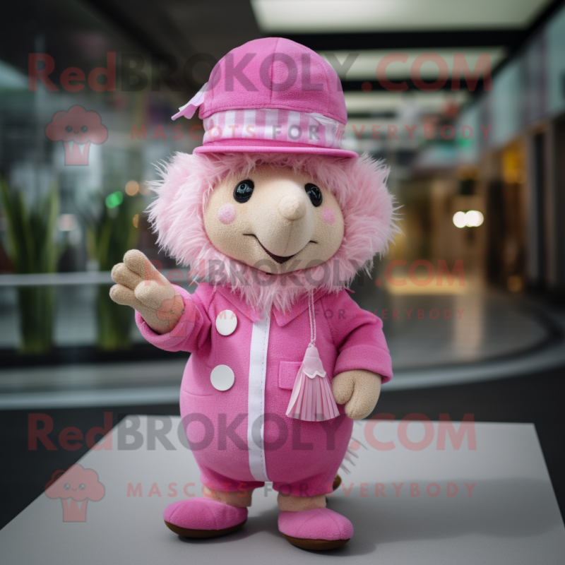 Pink Hedgehog mascot costume character dressed with a Playsuit and Hat pins