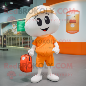 Cream Orange mascot costume character dressed with a Cargo Shorts and Coin purses