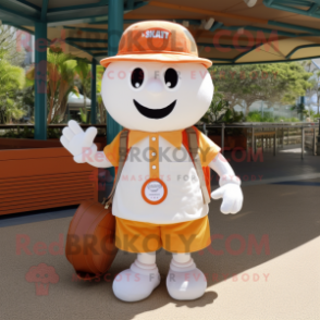 Cream Orange mascot costume character dressed with a Cargo Shorts and Coin purses