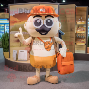 Cream Orange mascot costume character dressed with a Cargo Shorts and Coin purses