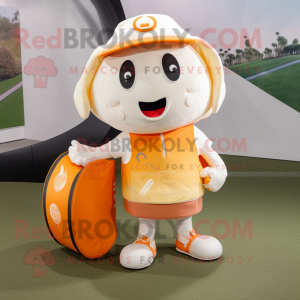 Cream Orange mascot costume character dressed with a Cargo Shorts and Coin purses