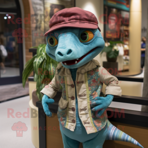 nan Geckos mascot costume character dressed with a Henley Shirt and Wraps