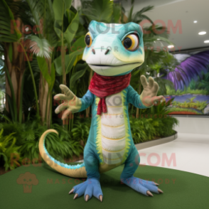 nan Geckos mascot costume character dressed with a Henley Shirt and Wraps