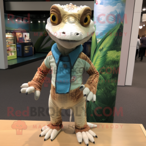 nan Geckos mascot costume character dressed with a Henley Shirt and Wraps