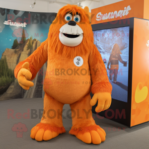 Orange Sasquatch mascot costume character dressed with a Playsuit and Ties