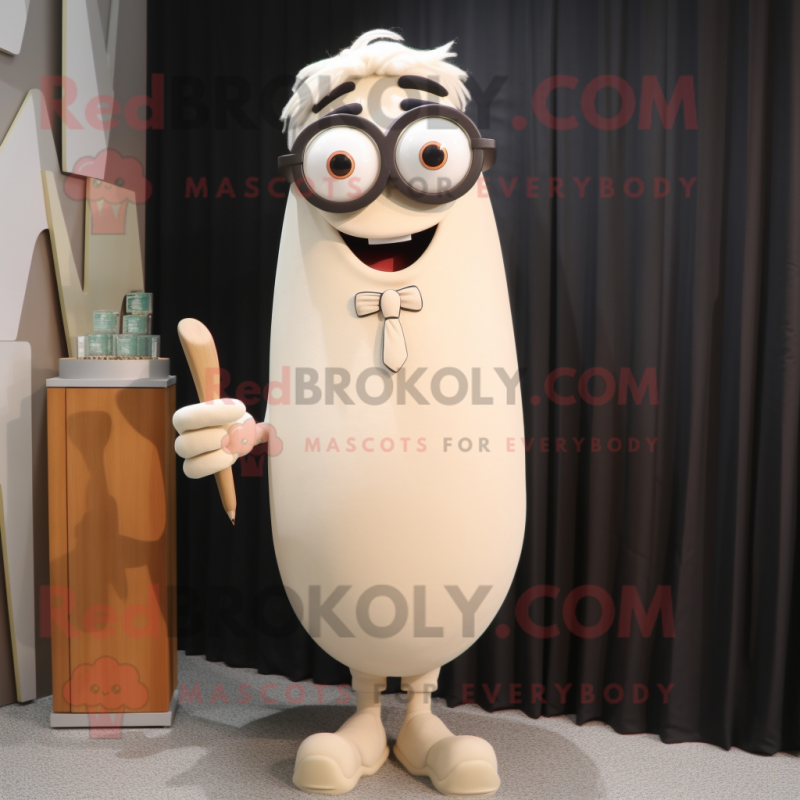 Beige Aglet mascot costume character dressed with a Pencil Skirt and Eyeglasses Beige Aglet mascot costume character dressed with a Pencil Skirt and Eyeglasses