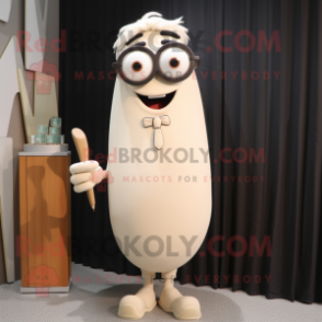 Beige Aglet mascot costume character dressed with a Pencil Skirt and Eyeglasses