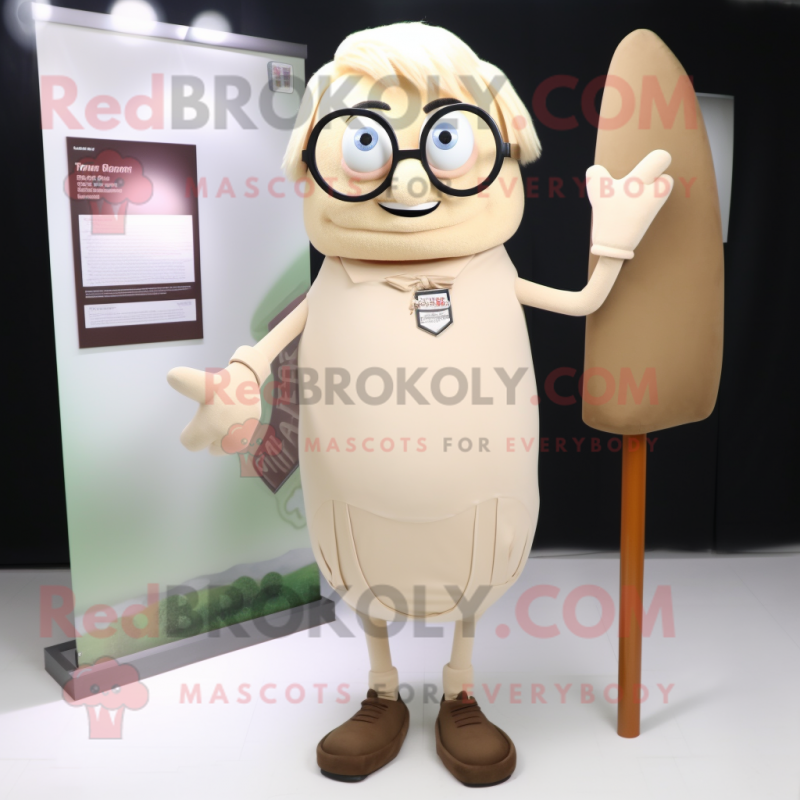 Beige Aglet mascot costume character dressed with a Pencil Skirt and Eyeglasses Beige Aglet mascot costume character dressed with a Pencil Skirt and Eyeglasses