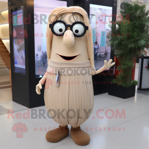 Beige Aglet mascot costume character dressed with a Pencil Skirt and Eyeglasses