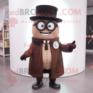 Brown Ring Master mascot costume character dressed with a Cardigan and Eyeglasses