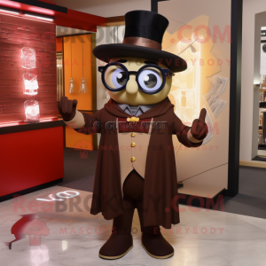 Brown Ring Master mascot costume character dressed with a Cardigan and Eyeglasses