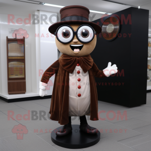 Brown Ring Master mascot costume character dressed with a Cardigan and Eyeglasses