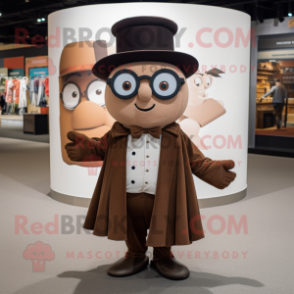 Brown Ring Master mascot costume character dressed with a Cardigan and Eyeglasses