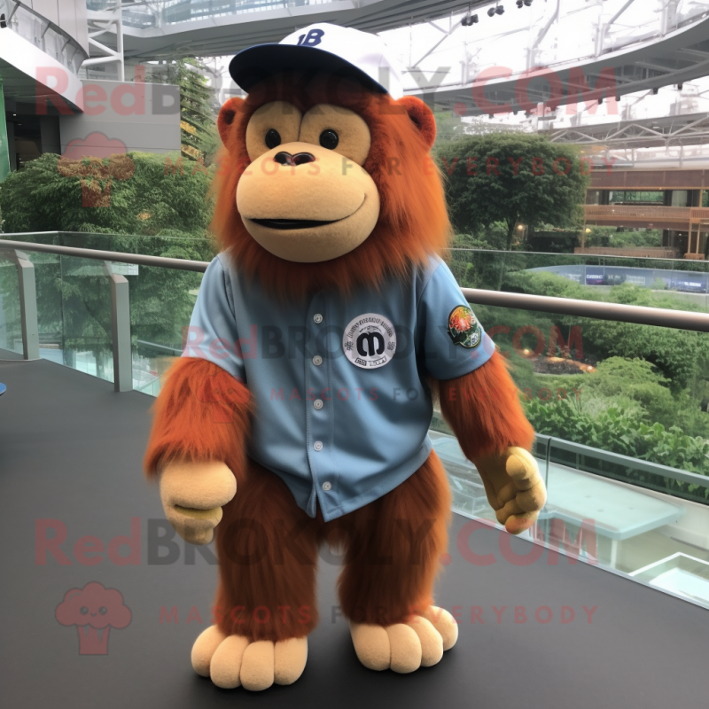 Peach Orangutan mascot costume character dressed with a Baseball Tee and Hats Peach Orangutan mascot costume character dressed with a Baseball Tee and Hats