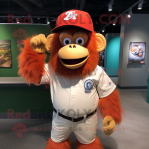 Peach Orangutan mascot costume character dressed with a Baseball Tee and Hats